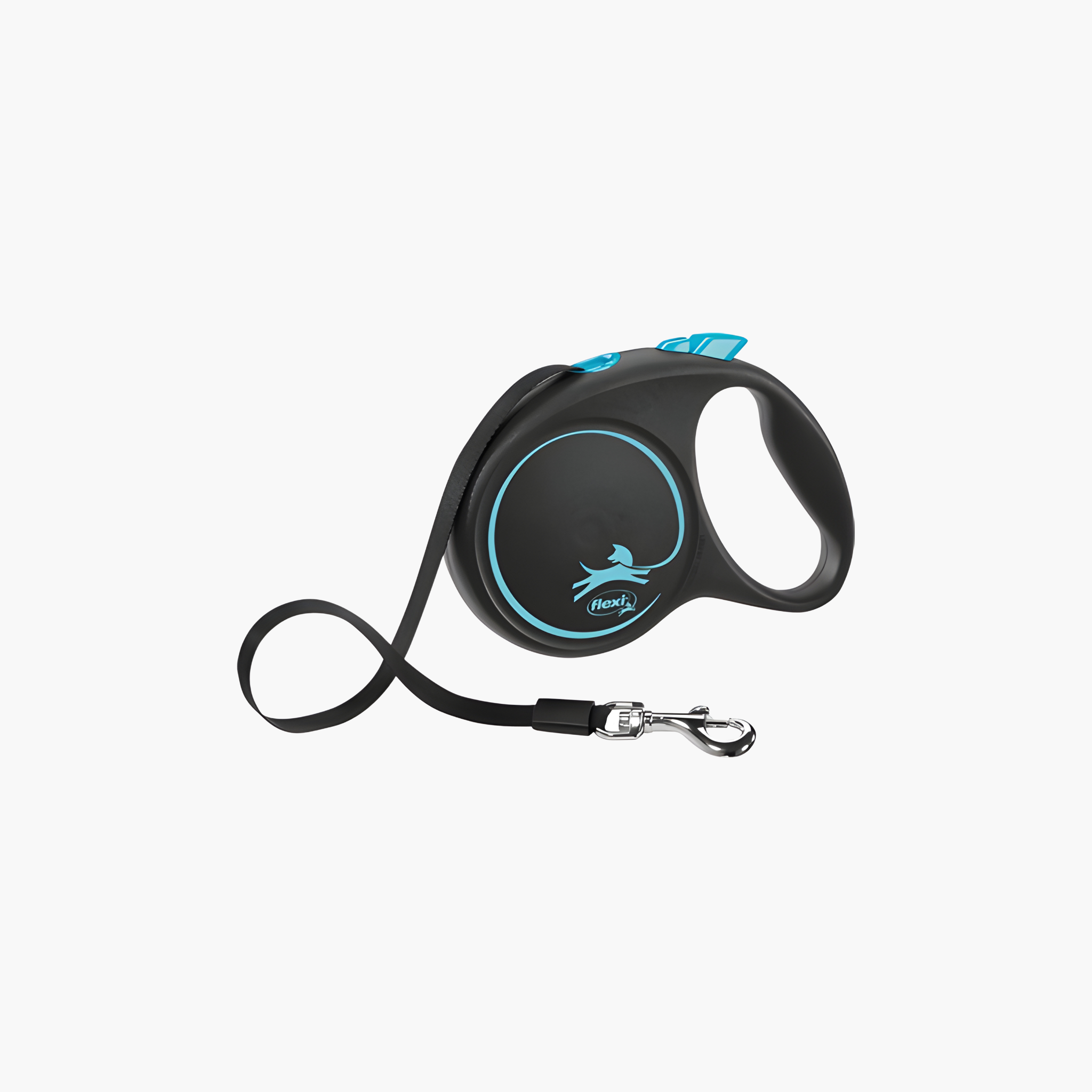 Flexi rollijn Black Design tape blauw – automatische oprolbare hondenlijn met tape
